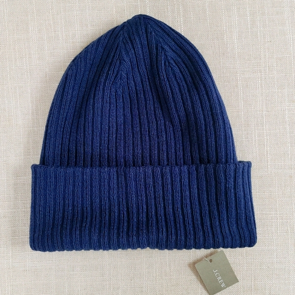 New! J Crew Navy Blue Cotton Ribbed Beanie